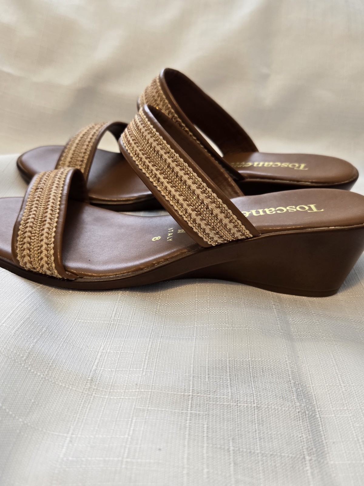 Toscanella Women’s Made In Italy Wedge Slip On Open Toe Sandal Size 8