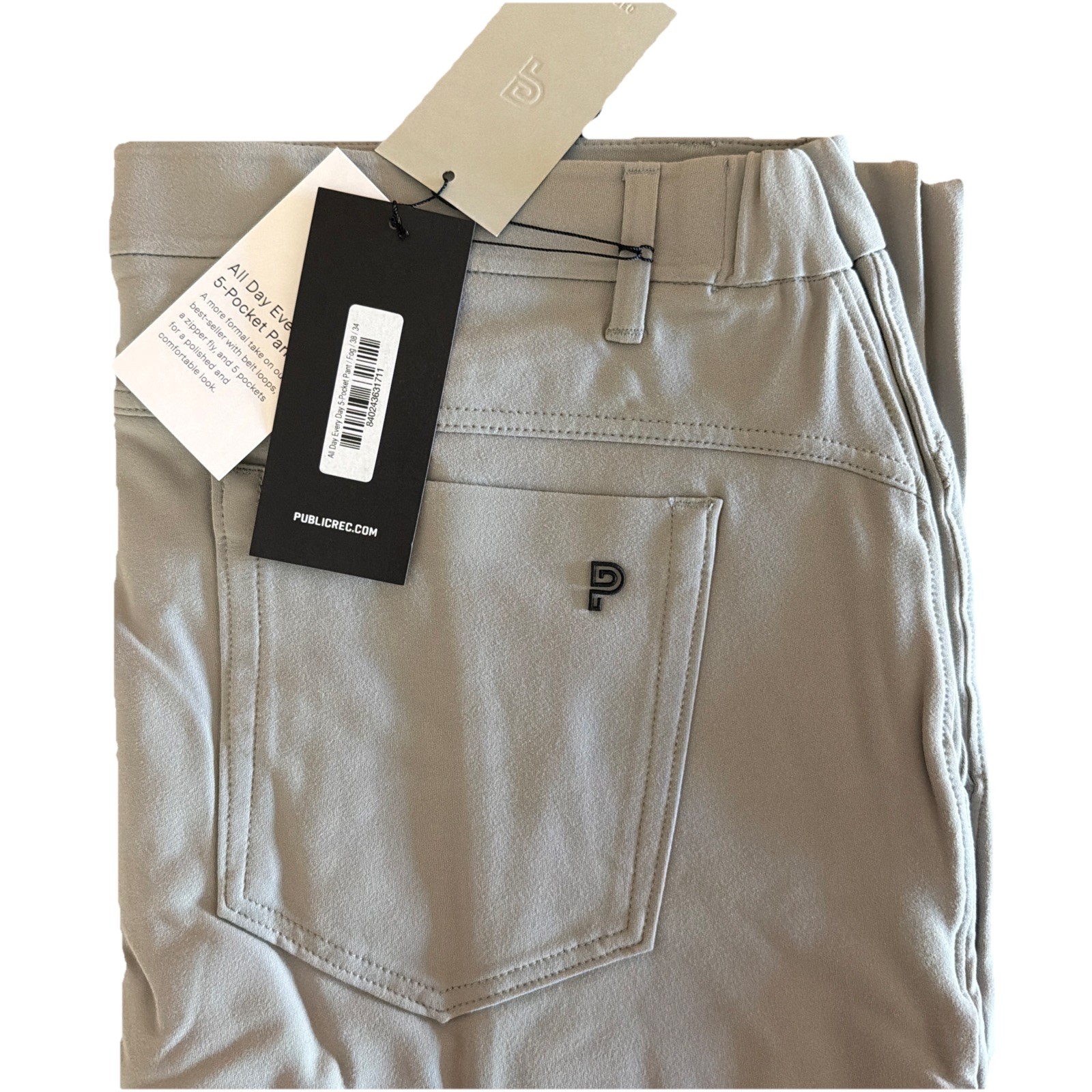 Public Rec All Day Every Day 5 Pocket Pants Mens 38×34 Tall Gray Fog Stretch