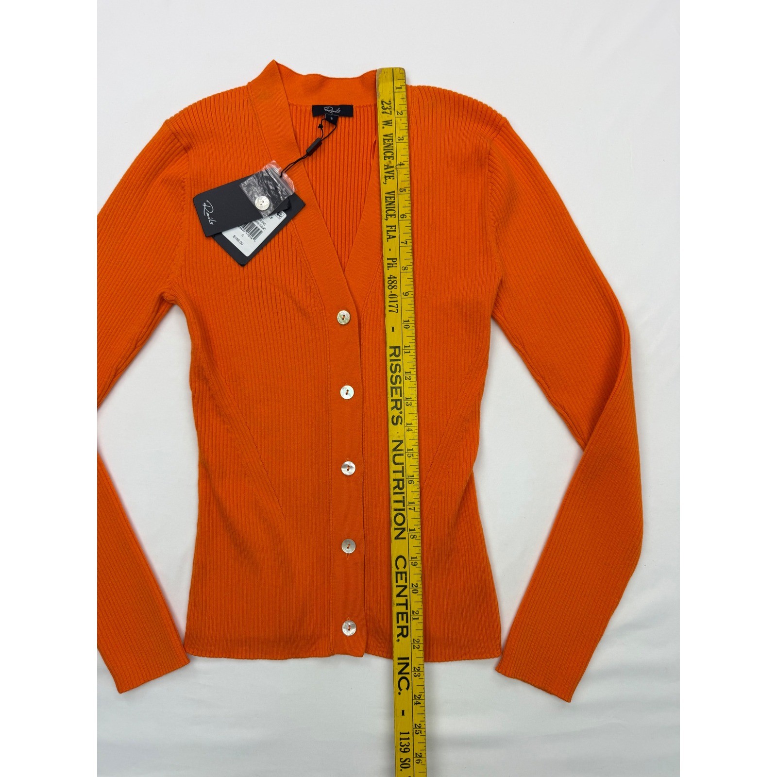 Rails Orange Ribbed Knit V-Neck Button Front Cardigan Sweater Small NWT