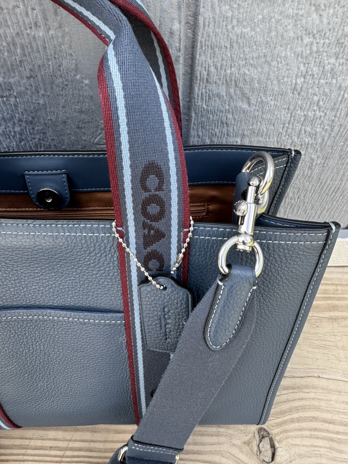 Coach Smith Tote Pebble Leather & Webbing Denim Blue Crossbody Bag