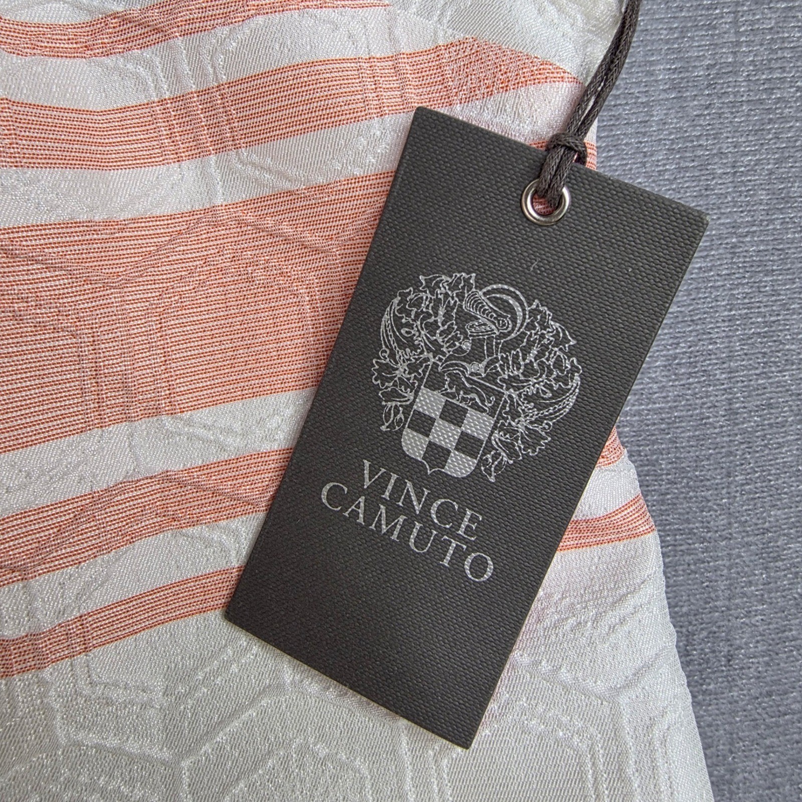 NWT Vince Camuto Sheath Dress Womens 8 White Coral Gold Metallic Striped Preppy