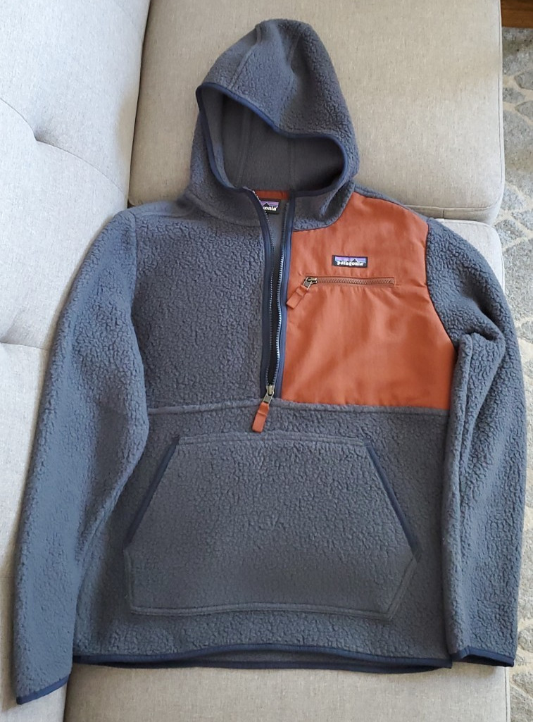 Patagonia Men’s M Hooded 1/2 Zip Pullover Jacket Blue/Brown Solid