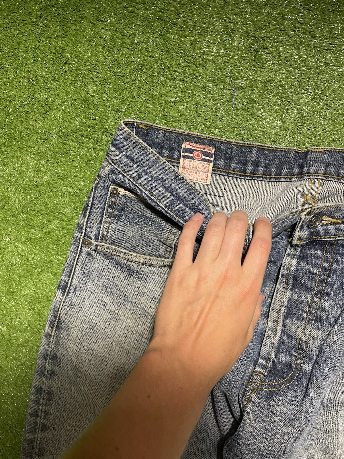 Momotaro Jeans 34×32 Selvedge Denim Made In Japan Battle Stripes Distressed Fade