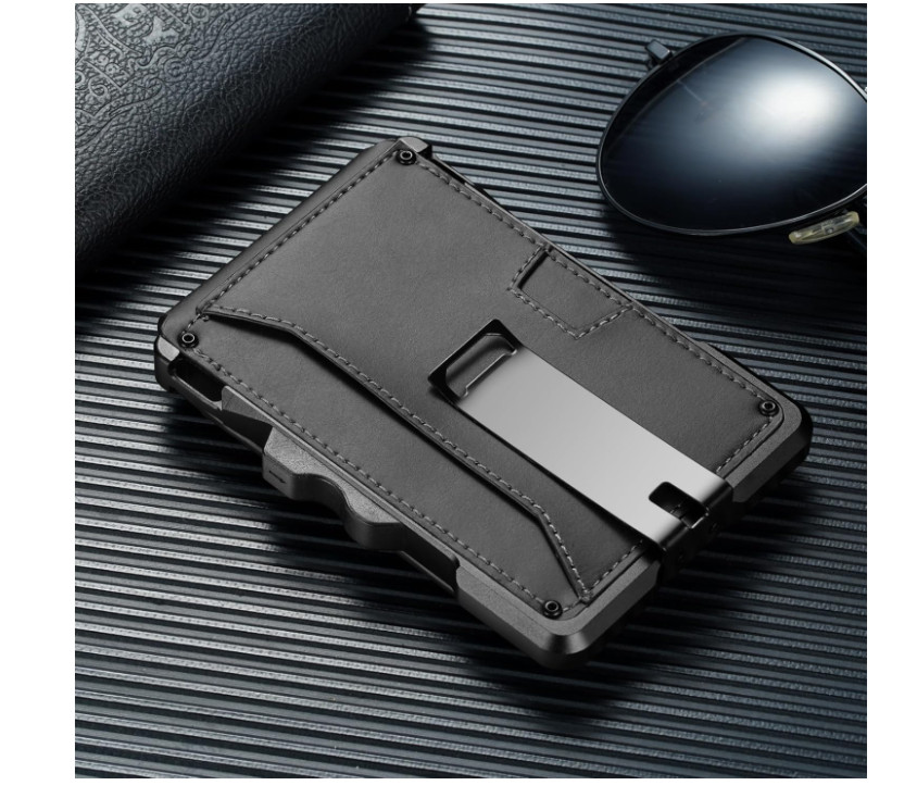 Minimalist Smart Wallet RFID Blocking Pop Up Card Holder Leather Money Clip Blac