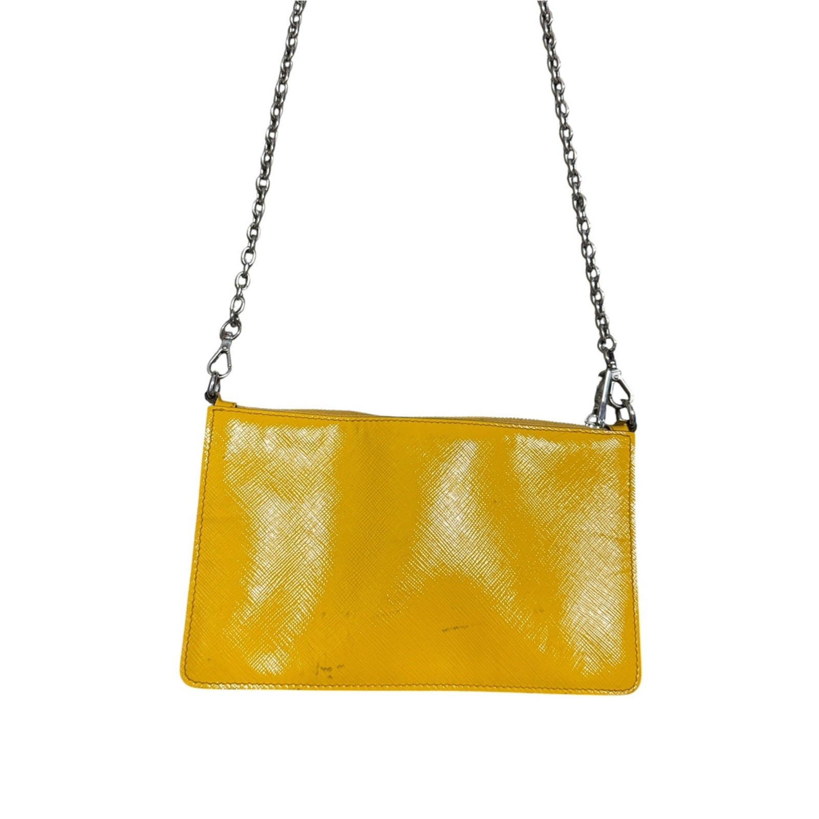 Prada Saffiano Vernice Yellow Patent Leather Triangle Logo Crossbody Bag