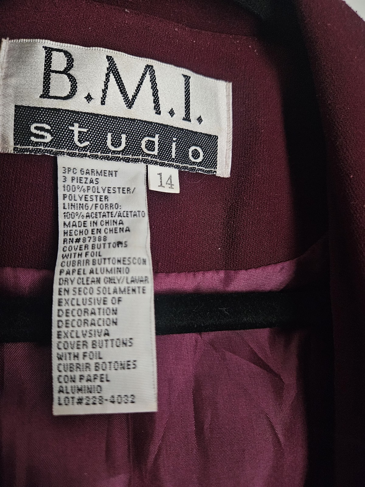 B.M.I. studio Burgundy Studded Western Blazer Jacket, Button Front, Lined, 14