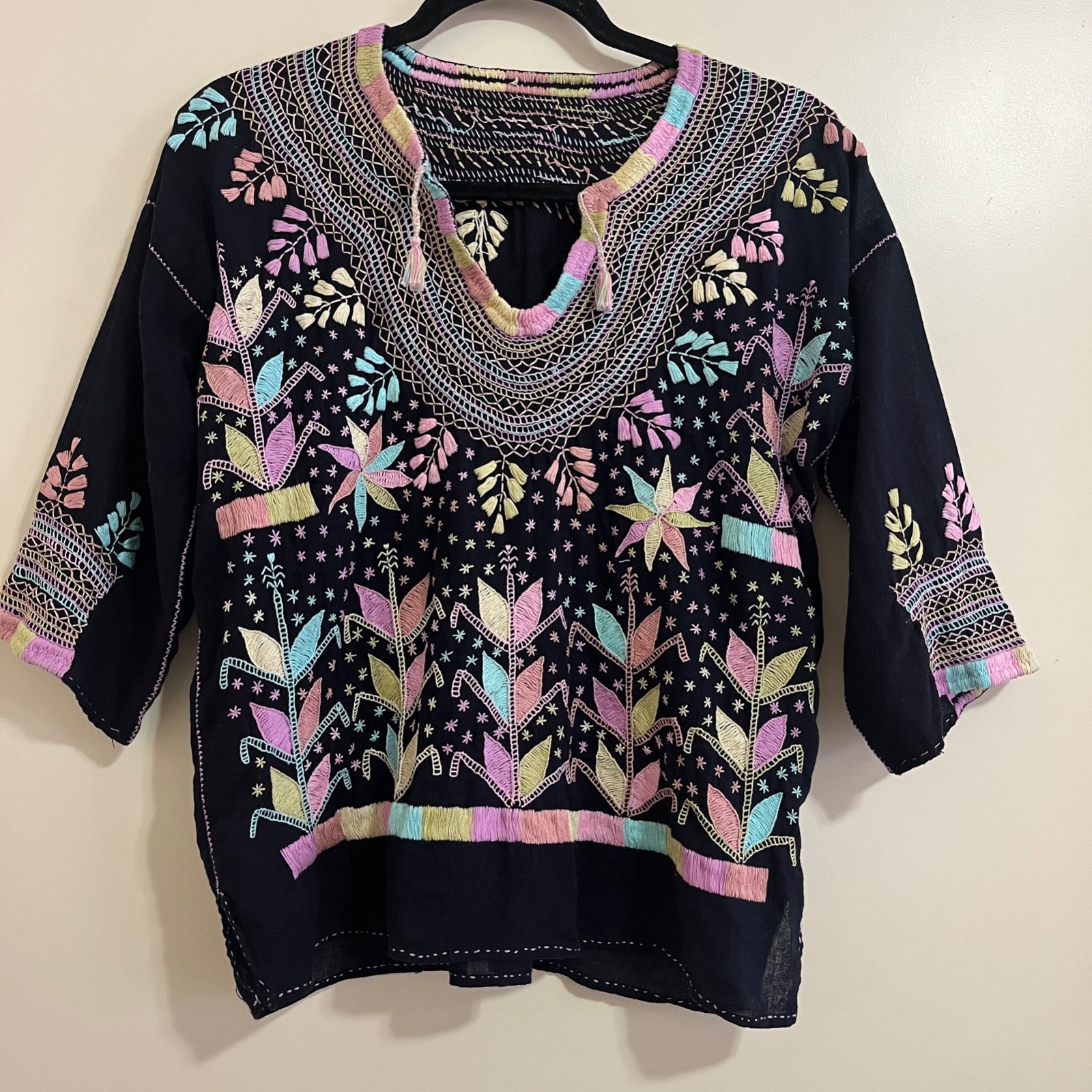 Women Handmade Embroidered Top Folk Boho Indie Peasant Artisan Festival Romantic