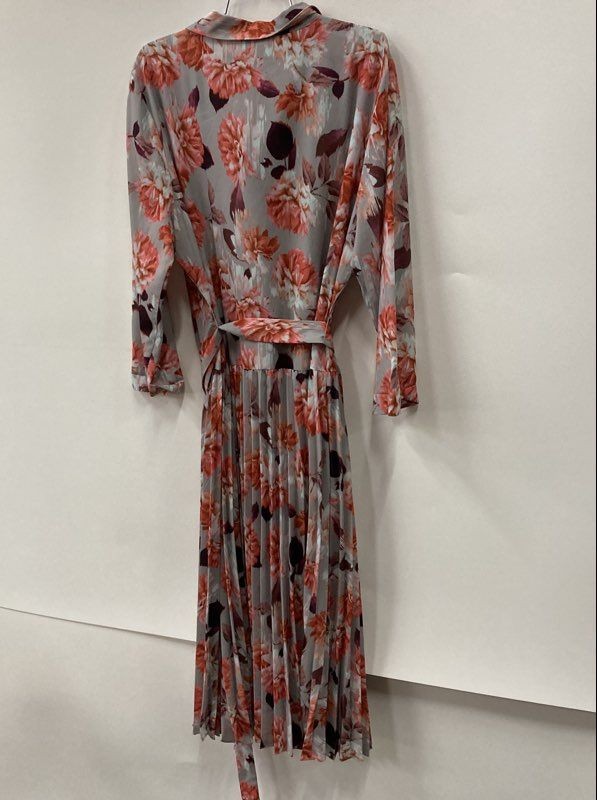 Alex Marie Women’s Gray Orange Floral Pleated Belted Midi Shirt Dress Sz 18 NWT