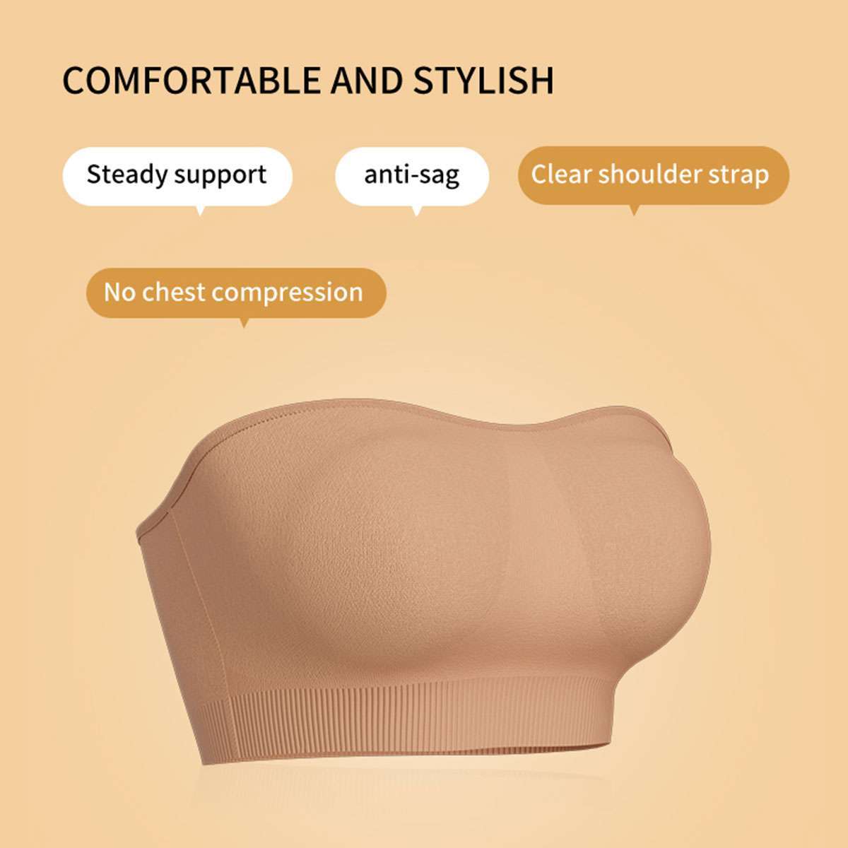 Women Padded Tube Top Bra Seamless Bandeau Strapless Bralette Stretch Intimates