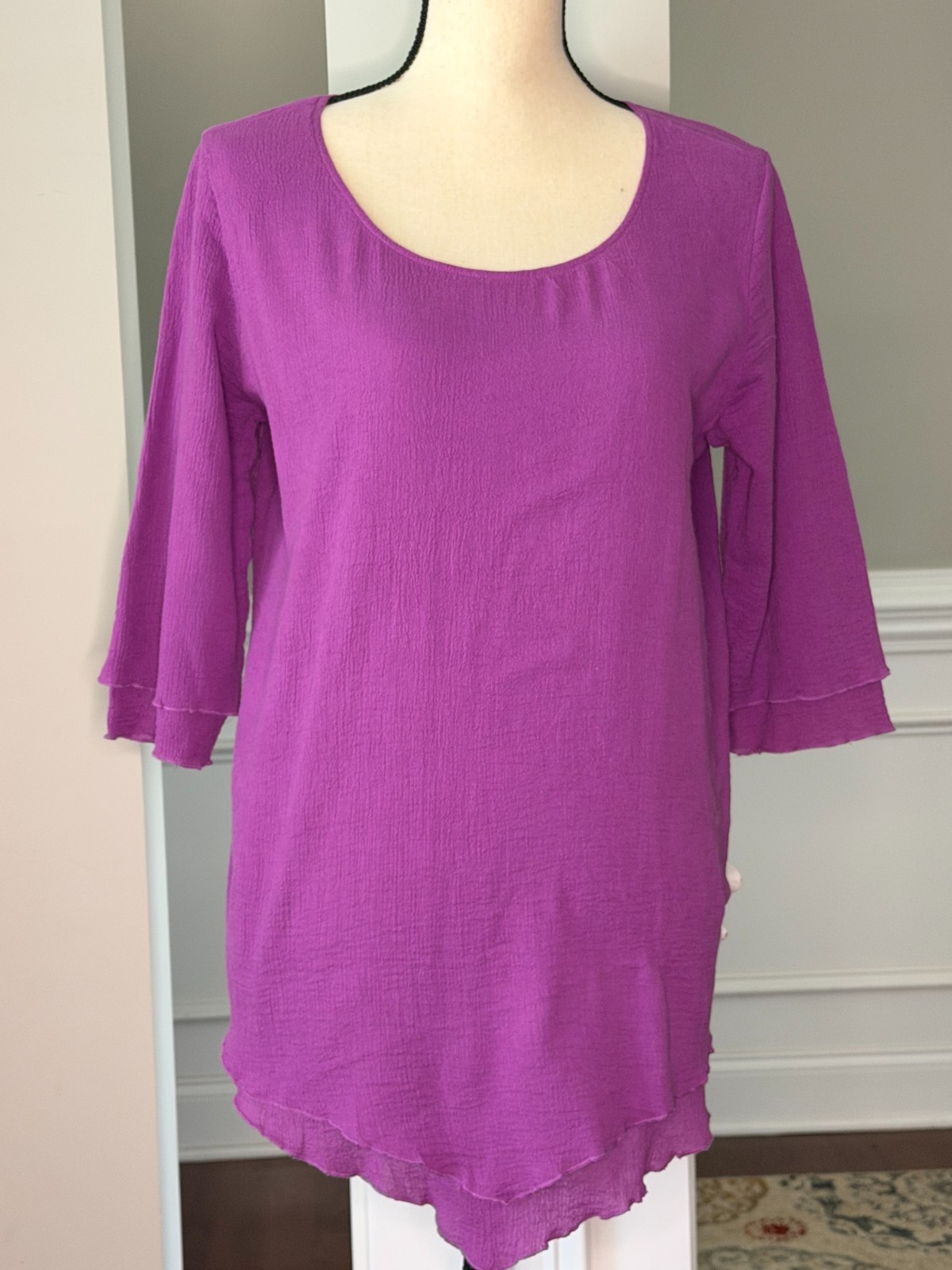 Soft Surroundings Siesta Key Tunic Purple Gauze Layered Hem Beachy Blouse Sz M