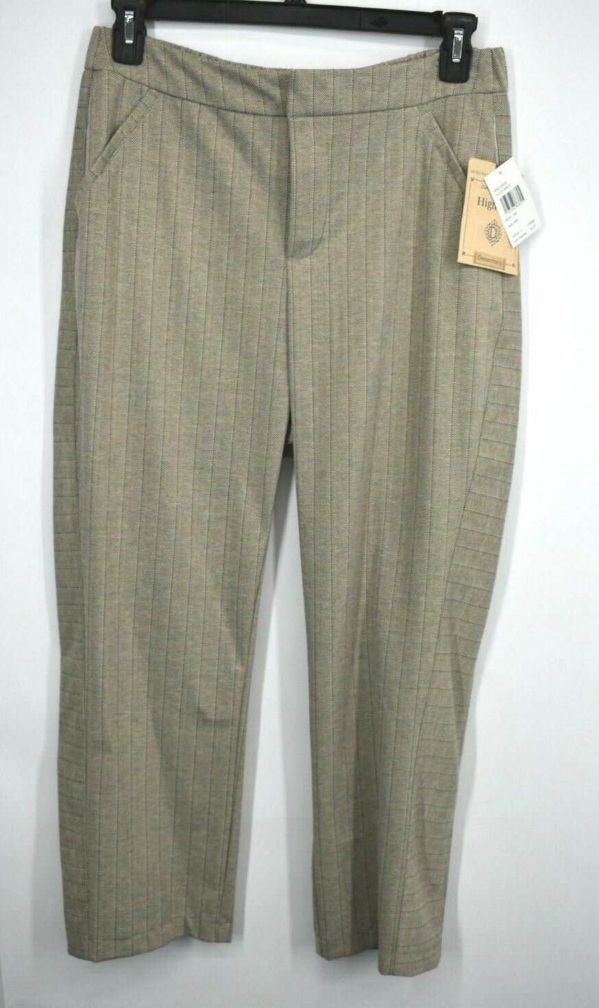 Democracy Women Taupe White Zip Fly Side Slash Pocket Pattern Flat Front Pants