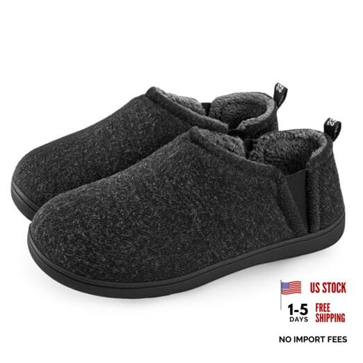 Men’s Faux Wool Slippers Comfy Warm Winter House Shoes with 13-14 Dark Gray