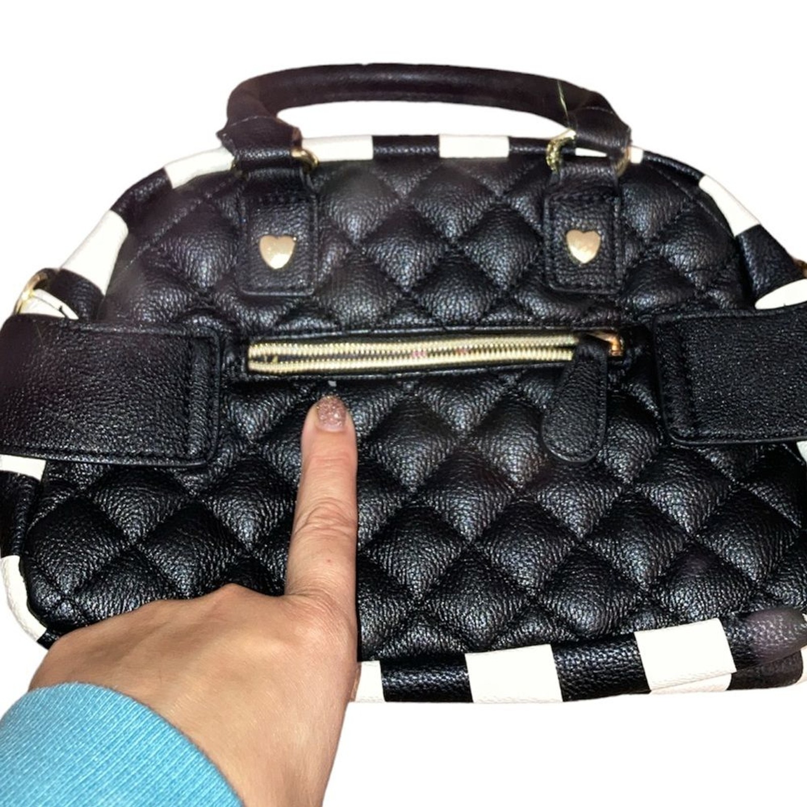 Betsey Johnson quilted striped sequin bow bag
