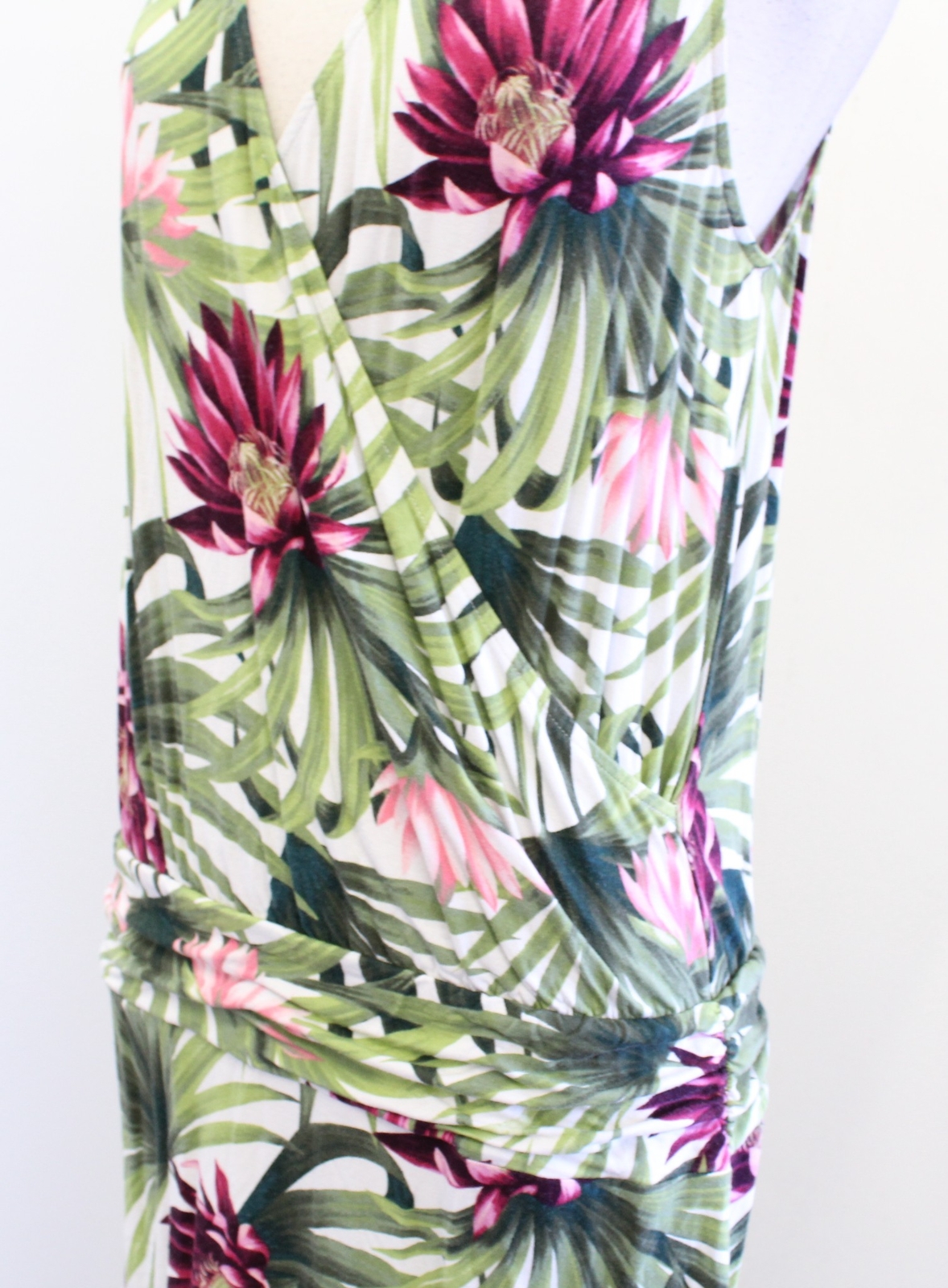 Tommy Bahama Proteia Garden Palm Floral Print Ruched Blouson Tank Dress Size S