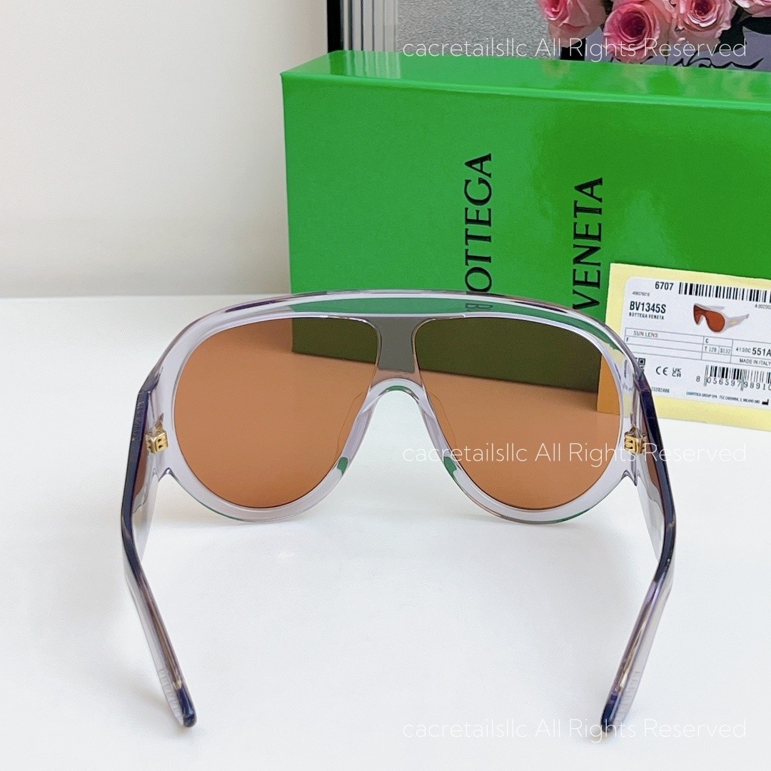 Bottega Veneta BV1345 Oversized Shield Sunglasses Women Transparent Frame Brown