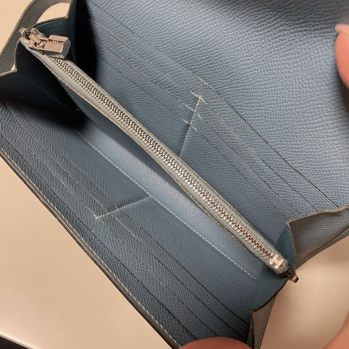 HERMES Paris Kelly Long Wallet Blue Jean Silver Folding Authentic Turn Lock