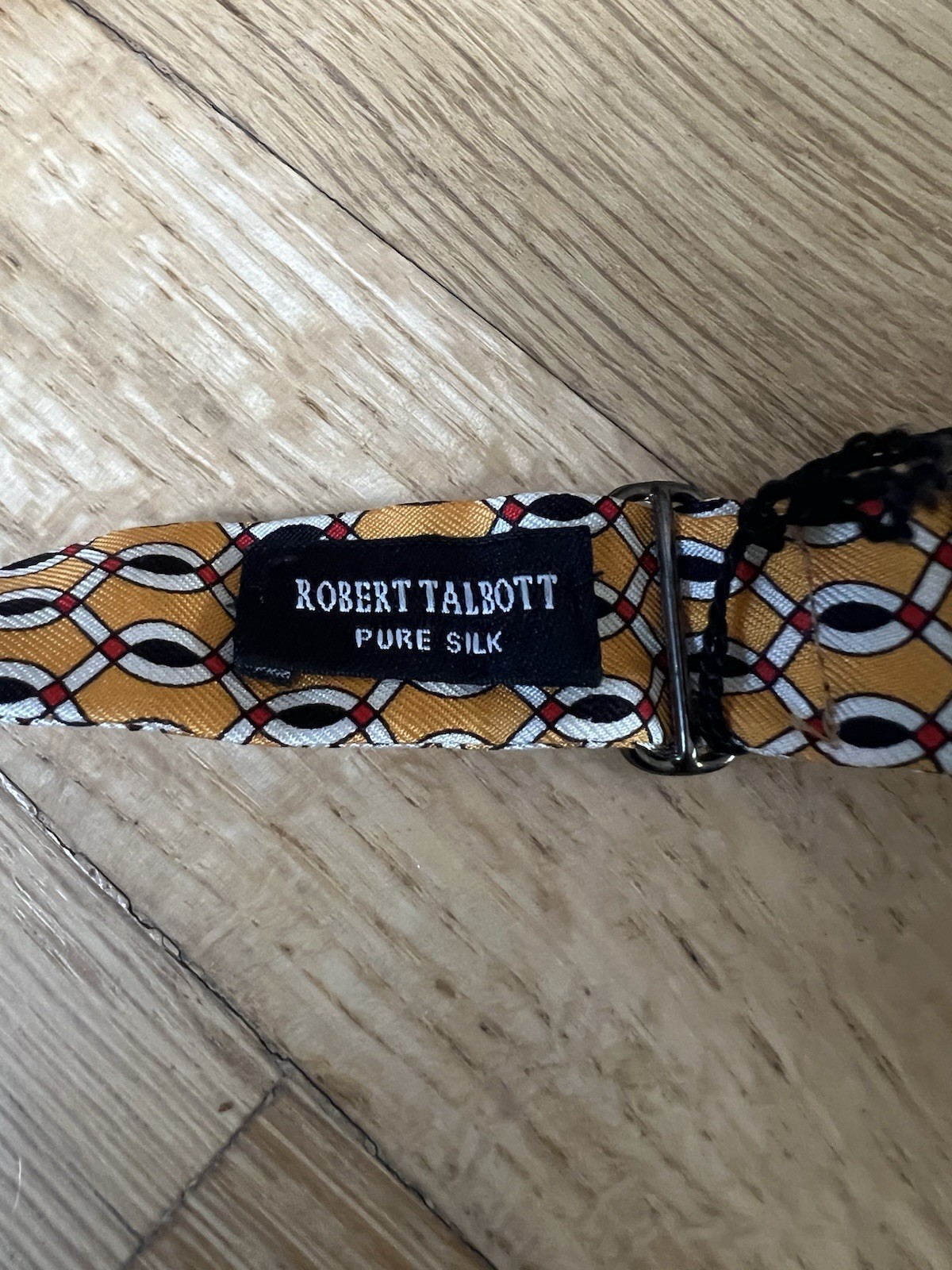 NWT Tobert Taltott Pure Silk Mustard Multi Color Chain Pattern Bow Tie