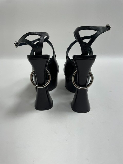 Lanvin Smile Black Leather Platform Sandal Ring Heel EU38 US8 UK5 $2145