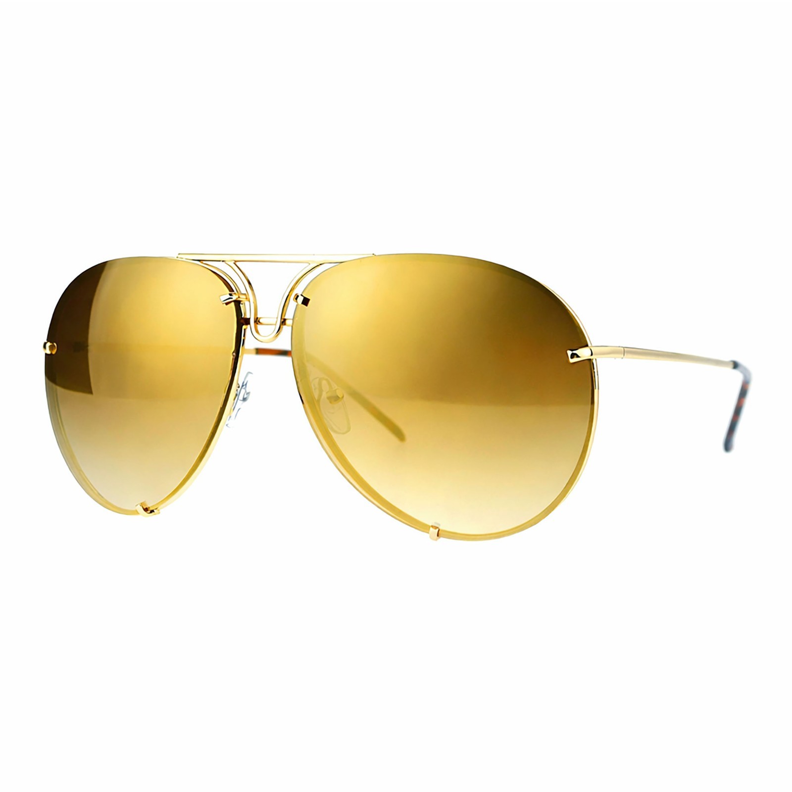 Oversized Round Pilot Sunglasses Mirror Lens Metal Rims in Back Spring Hinge