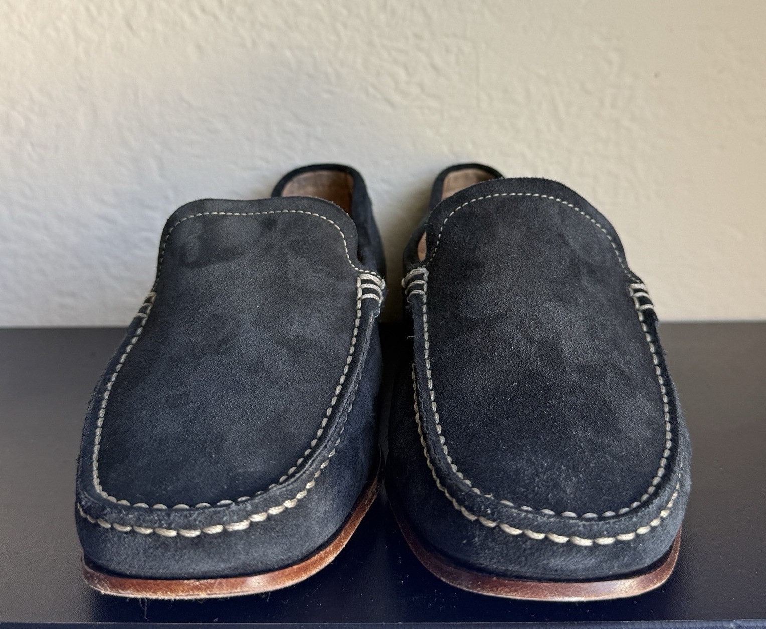 Herrings Shoes Men’s Blue Suede Slip-On Loafers Made In Italy Leather Sole US 8