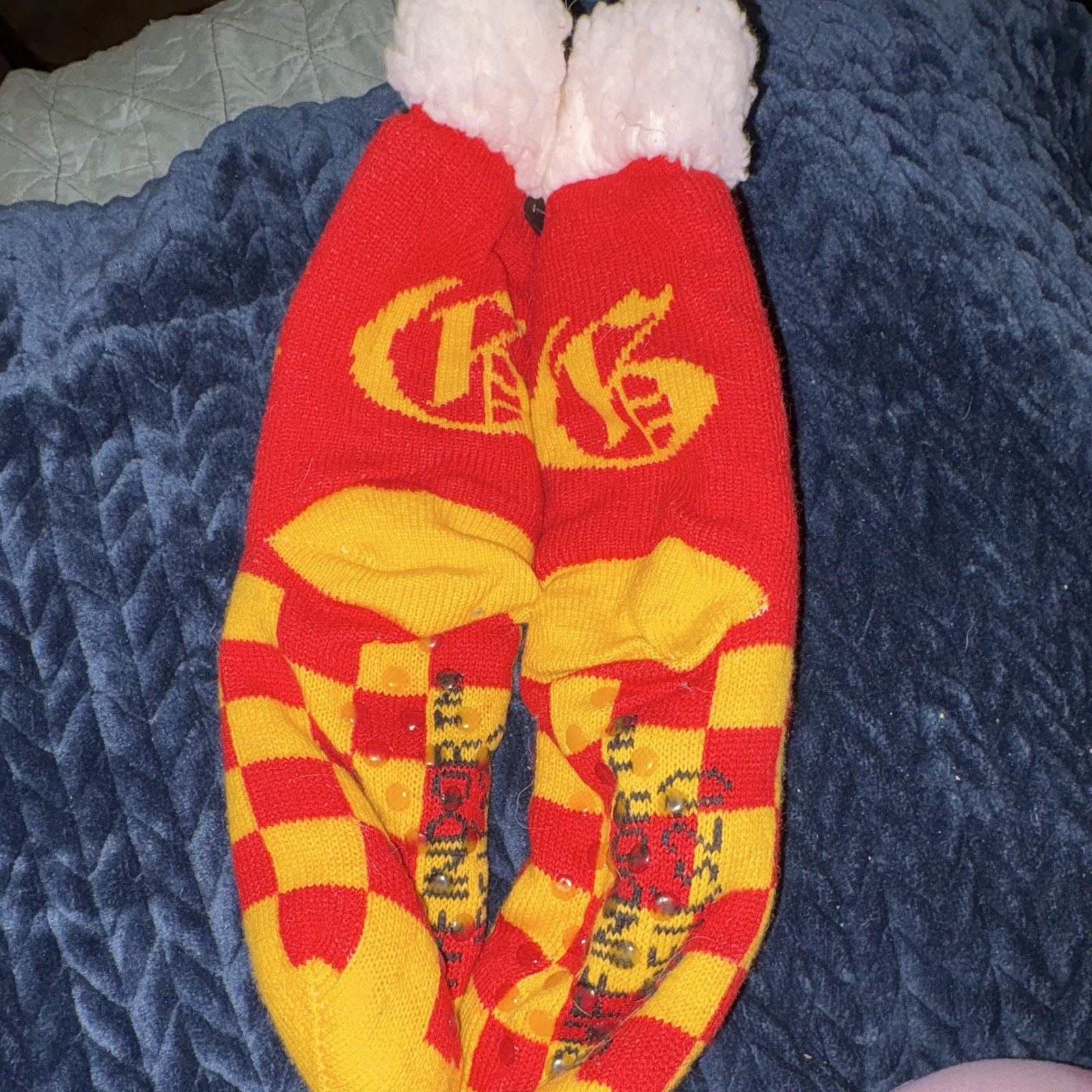 Harry Potter Gryffindor Check Mid Calf Crew Socks Red Yellow White Fuzzy Cuff