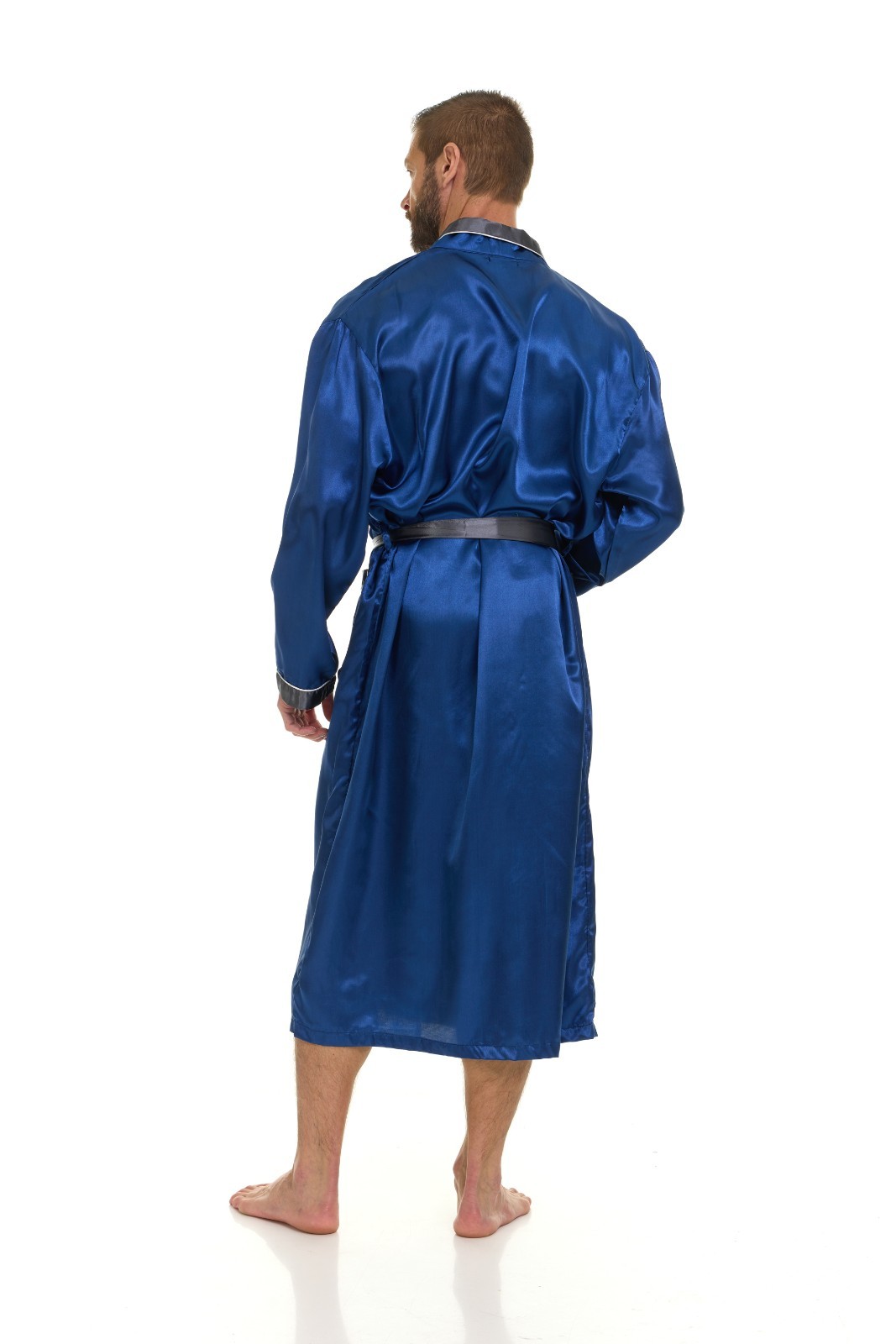 Mens Silk Satin Robe – NAVY / GRAY COLLAR – ” 5 day Delivery – USA ”