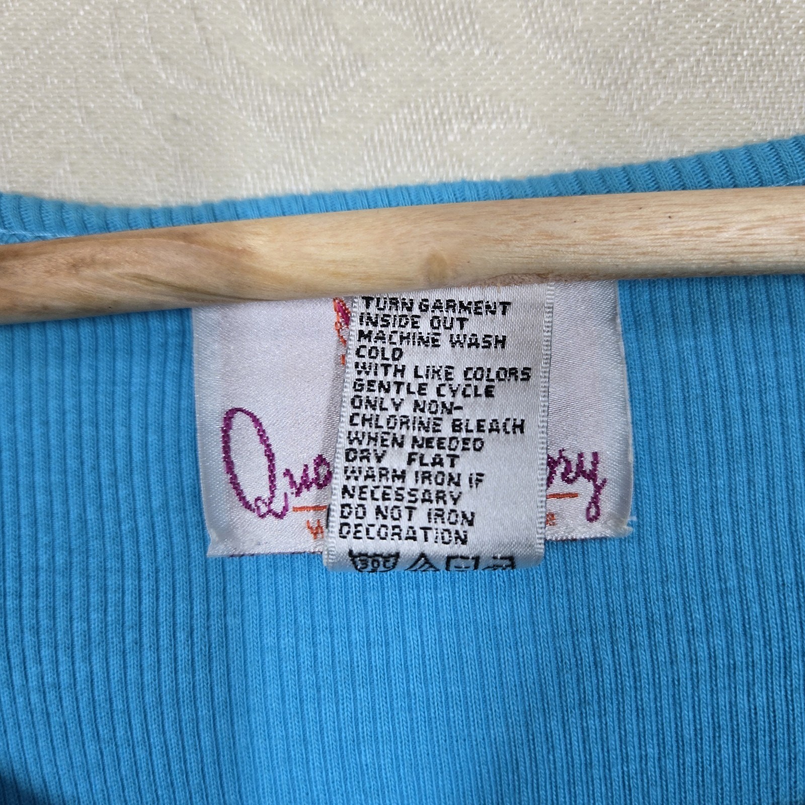 Quacker Factory Sequin Star Top sz 1X Turquoise Teal 100% Ribbed Cotton Stretch