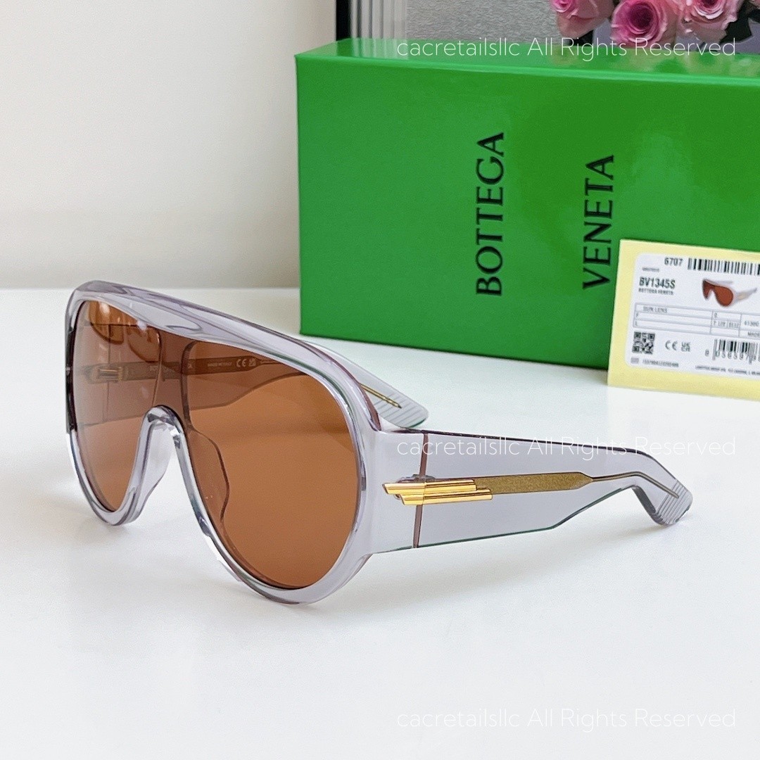 Bottega Veneta BV1345 Oversized Shield Sunglasses Women Transparent Frame Brown