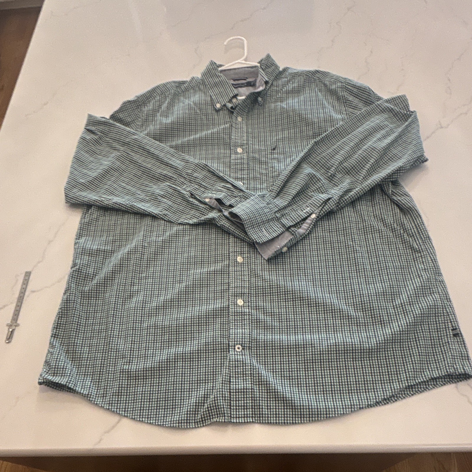 Nautica Men’s 2XLT Big & Tall Green/White Check Button-Down Long Sleeve Shirt