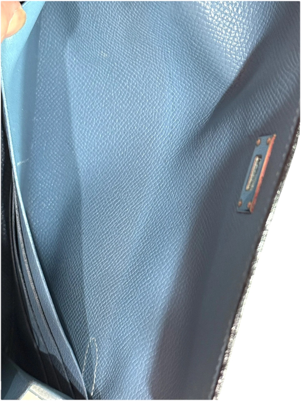 Authentic HERMES Kelly Long Wallet Clutch Blue Silver Made in France