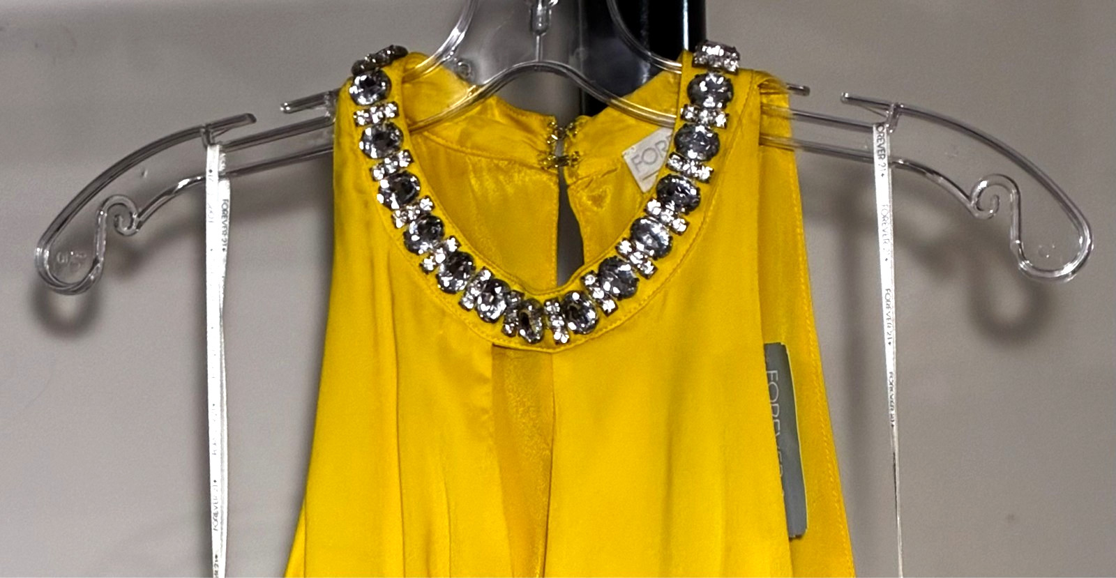 NWT-Forever 21 High Crystal Neck Keyhole Dress-Yellow – Size XL