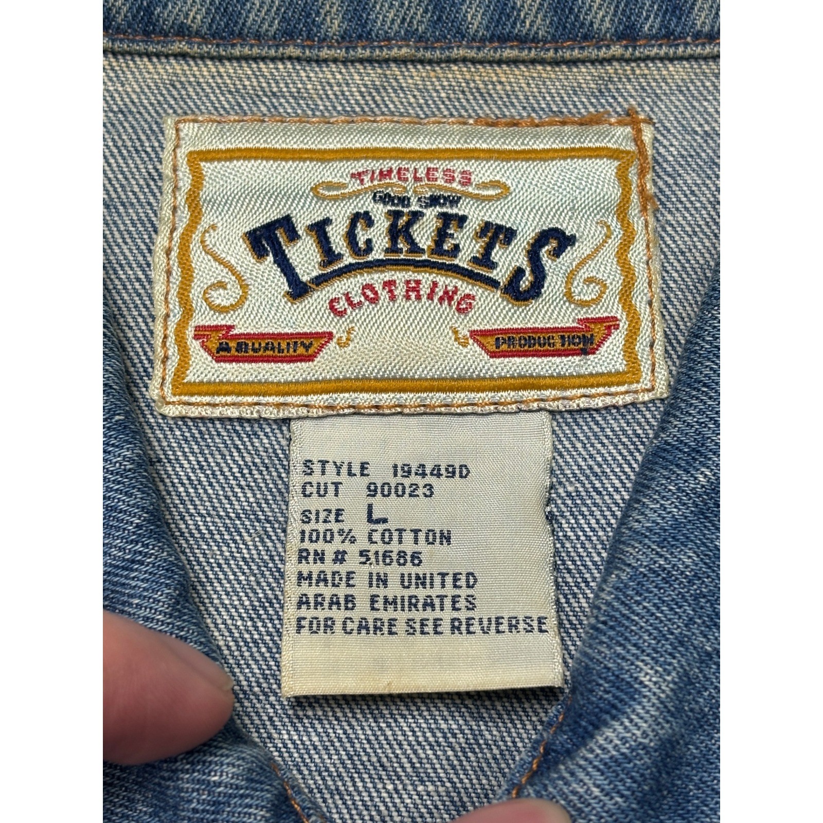 Vintage Tickets Denim Vest Women’s Sz Large Made In United Arab Emirates L USA