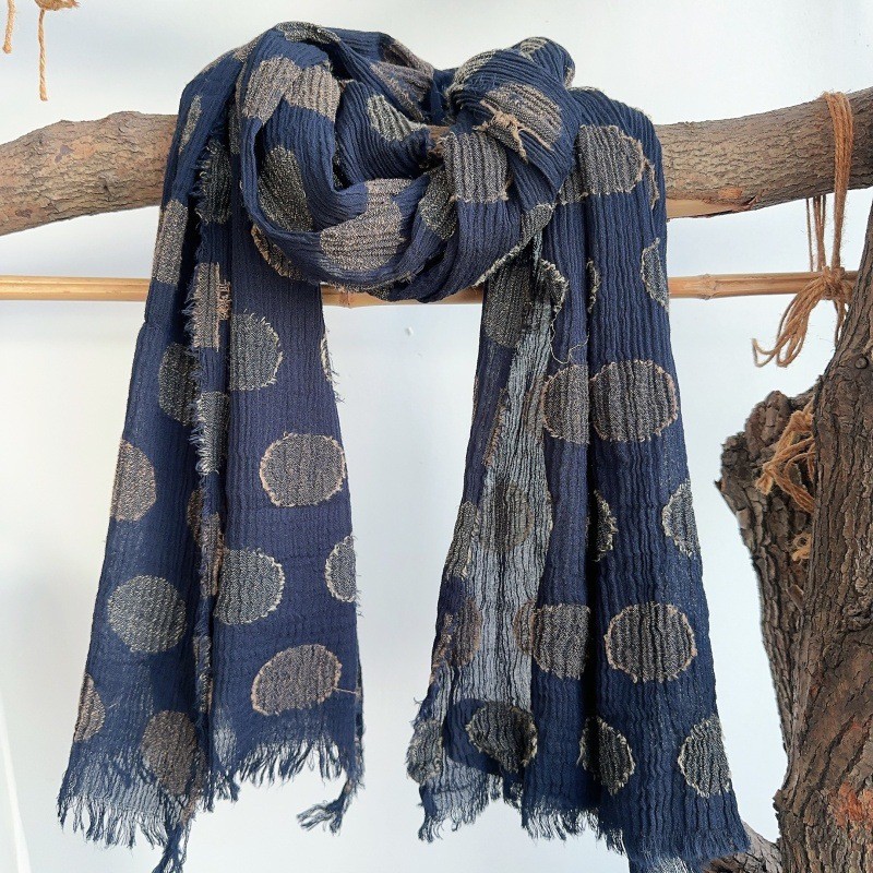 Cotton Linen Blend Jacquard Scarf Lightweight Vintage Wrinkle Shawl Spring