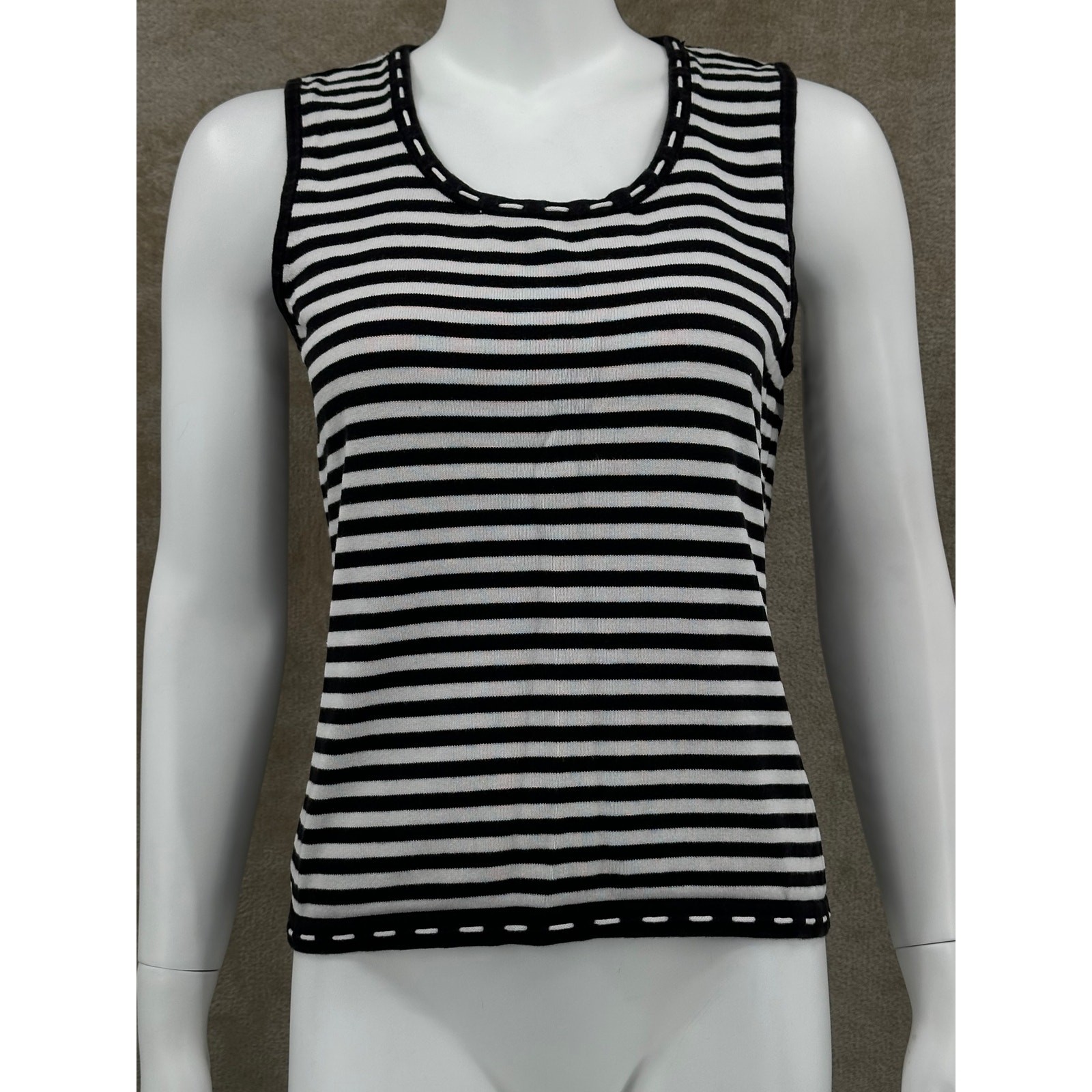 Christopher & Banks Top Womens Medium Black White Stripe Shell Knit Tank Office
