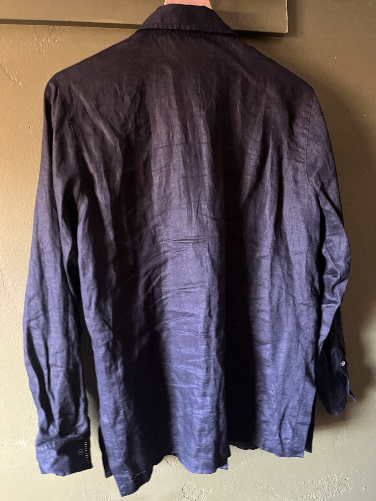 Vintage Ann Taylor Black Collared Button-Down Long Sleeve Linen Shirt Womens 8