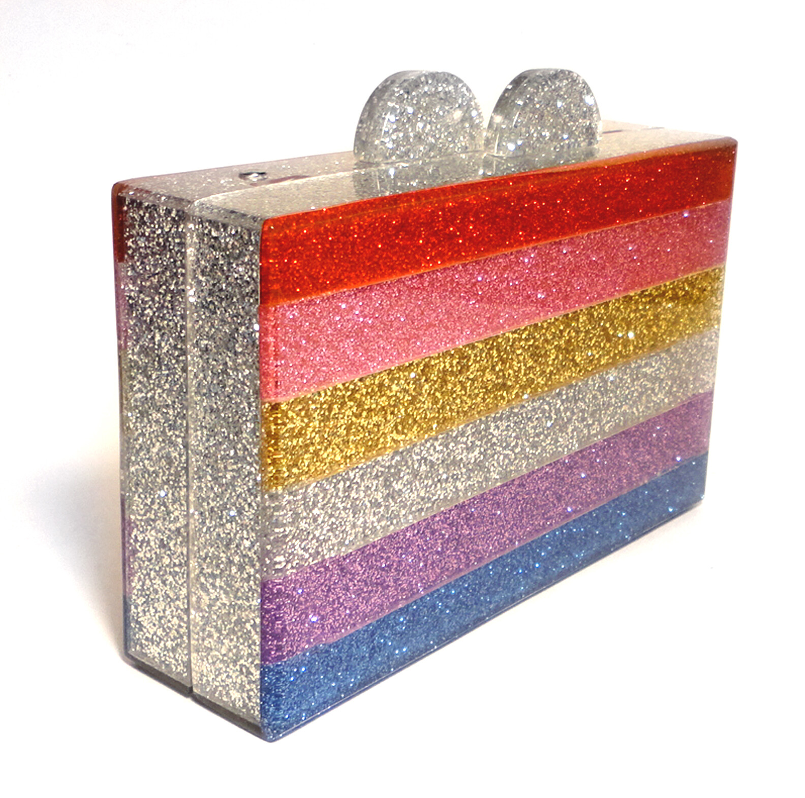 NEW Acrylic ELIZABETH SUTTON COLLECTION Glitter RAINBOW CLUTCH BAG 7″ $345