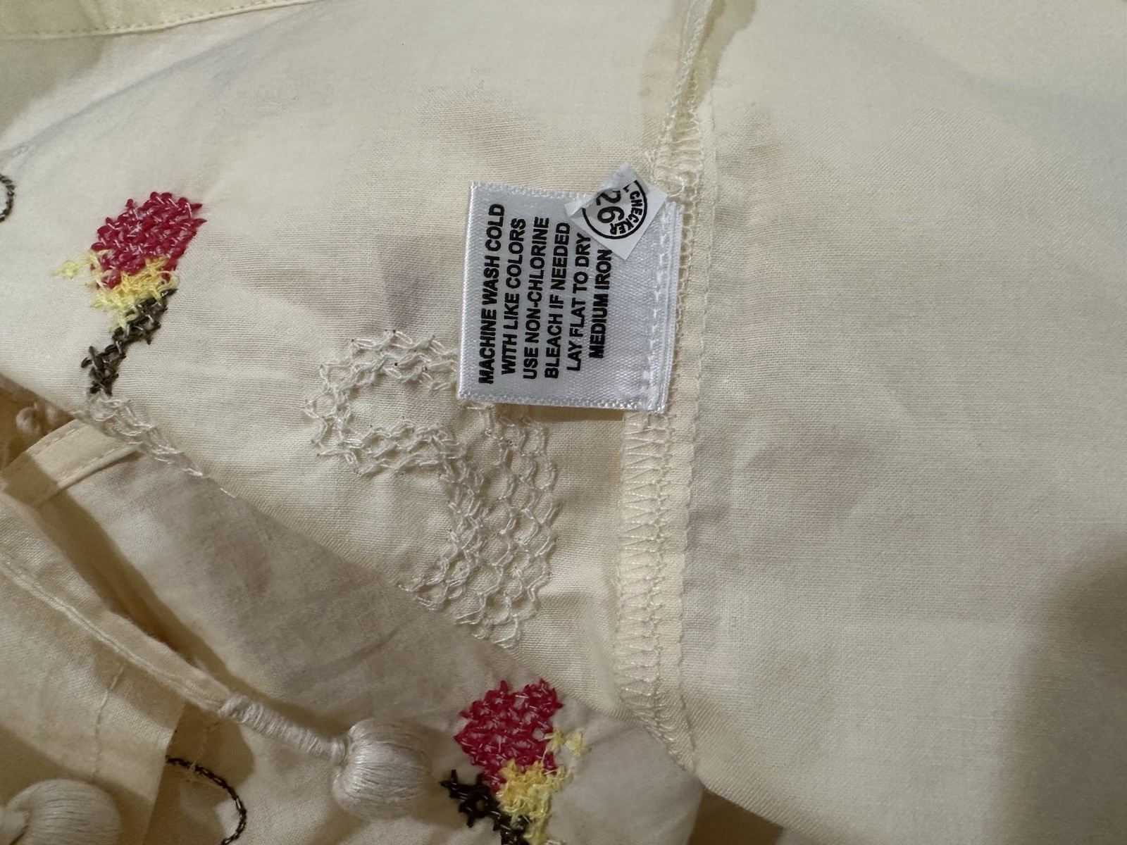 NWT Jennifer Grace Cream Tie Top Floral Embroidered Cottagecore Boho Womens S