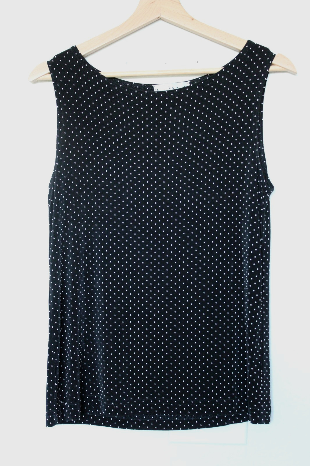 Vtg Ronni Nicole Black Micro Polka Dot Tank Top S Small Stretch 90s Y2K Indie