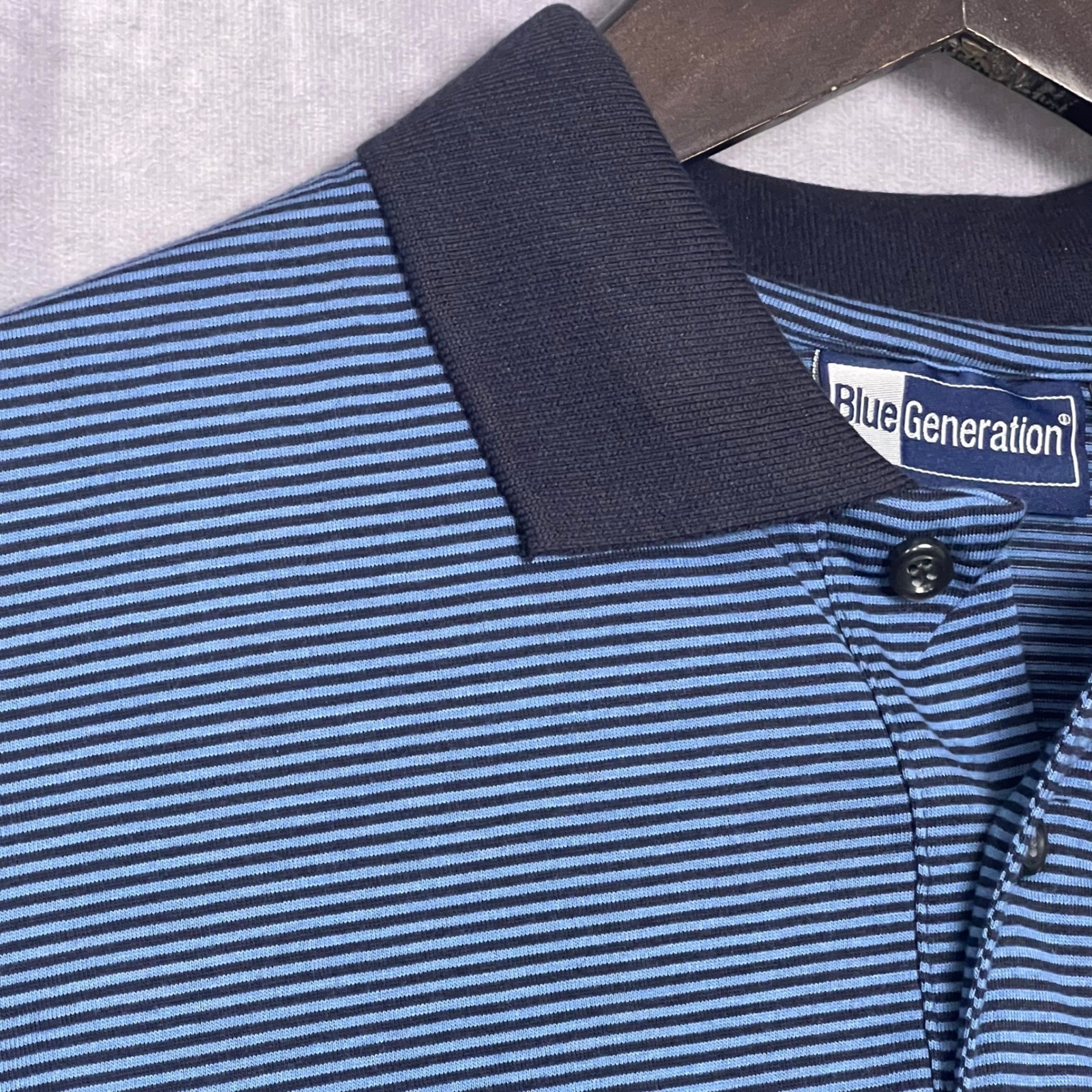 Blue Generation Polo Shirt Mens 4XL Blue Striped NWT Short Sleeve Casual