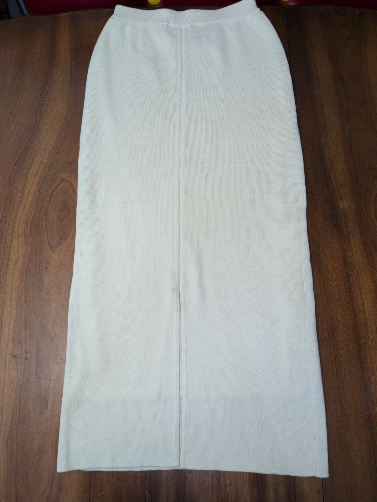 Vintage Meredith Vanilla Long Ribbed Knit Straight Skirt S Lambswool Lined Slit