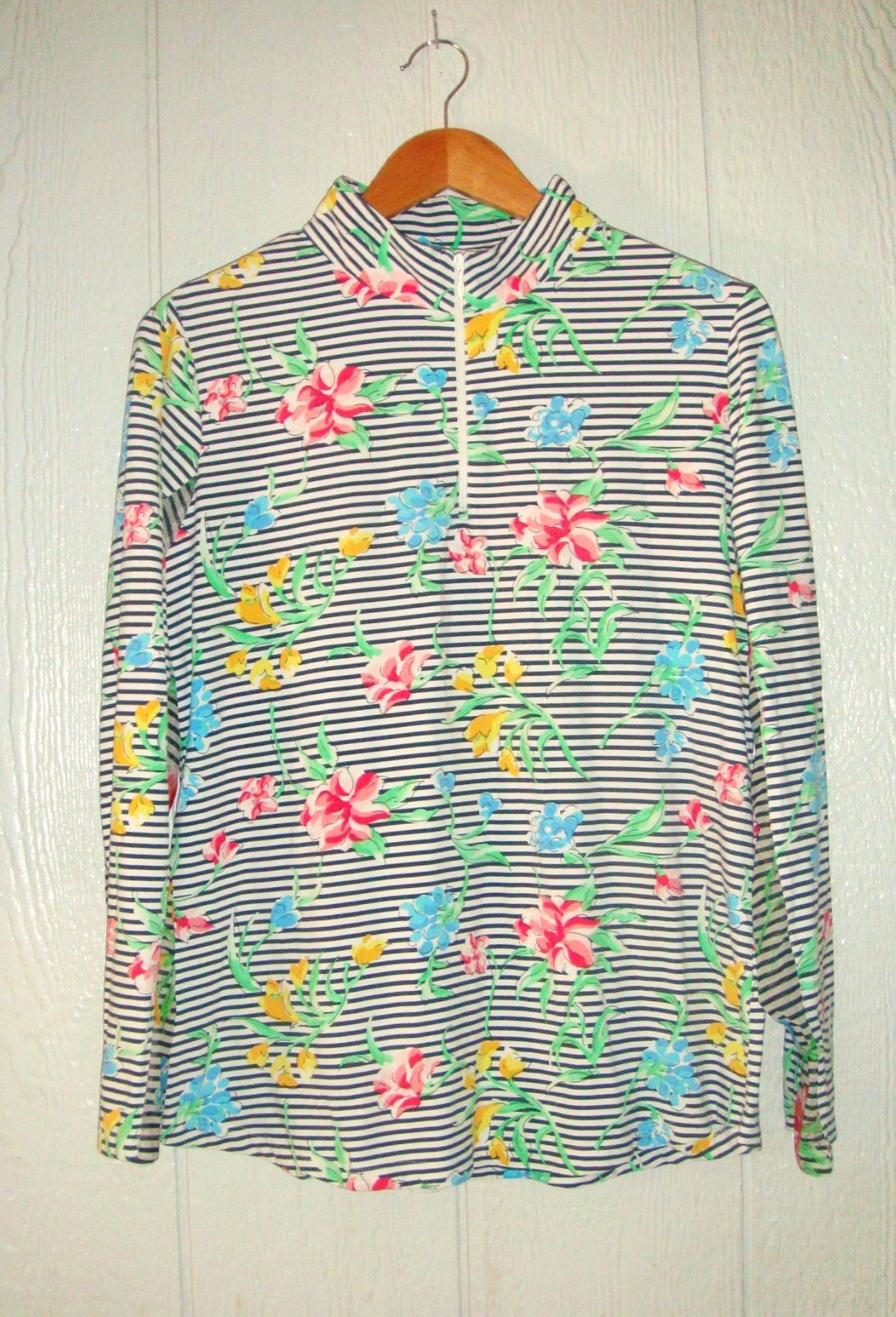 SZ L NWOT IBKUL FLORAL Long Sleeve Mock Neck Shirt Top UPF 50