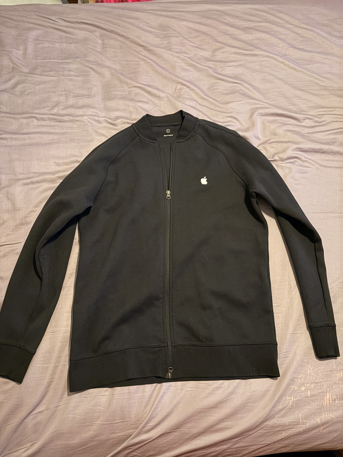 Apple Employee Uniform Full Zip Jacket Black Embroidered Logo Bomber Mens L