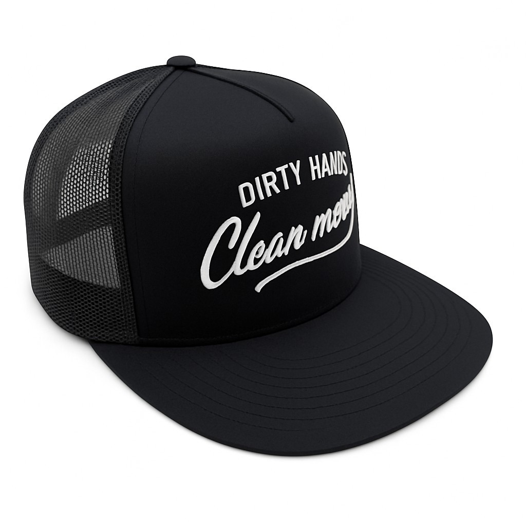 Dirty Hands Clean Money Snapback – Yupoong Black Flat Bill Embroidered Hat