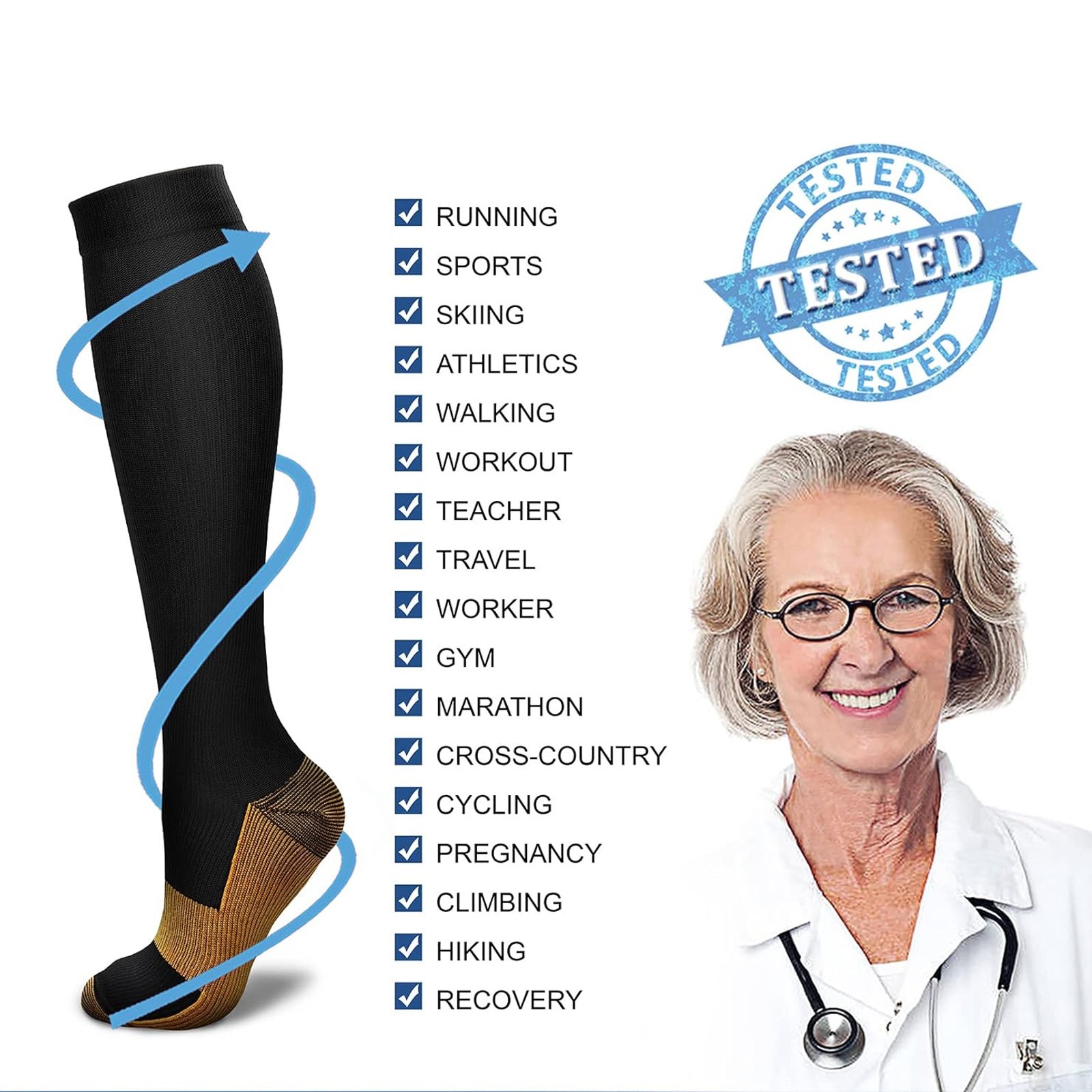 6 Pairs Copper Compression Socks 20-30mmHg Graduated Support Mens Womens S-XXL