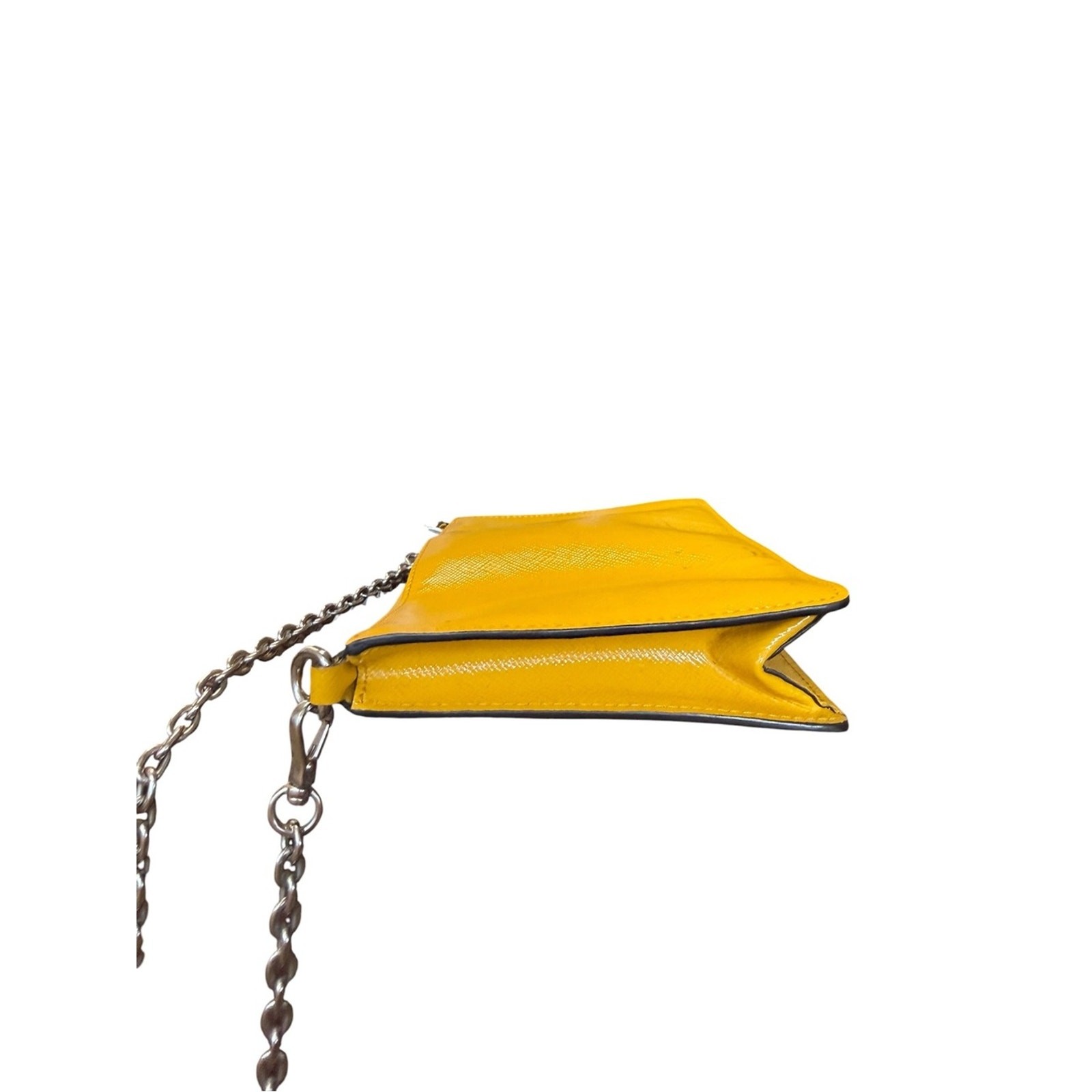 Prada Saffiano Vernice Yellow Patent Leather Triangle Logo Crossbody Bag