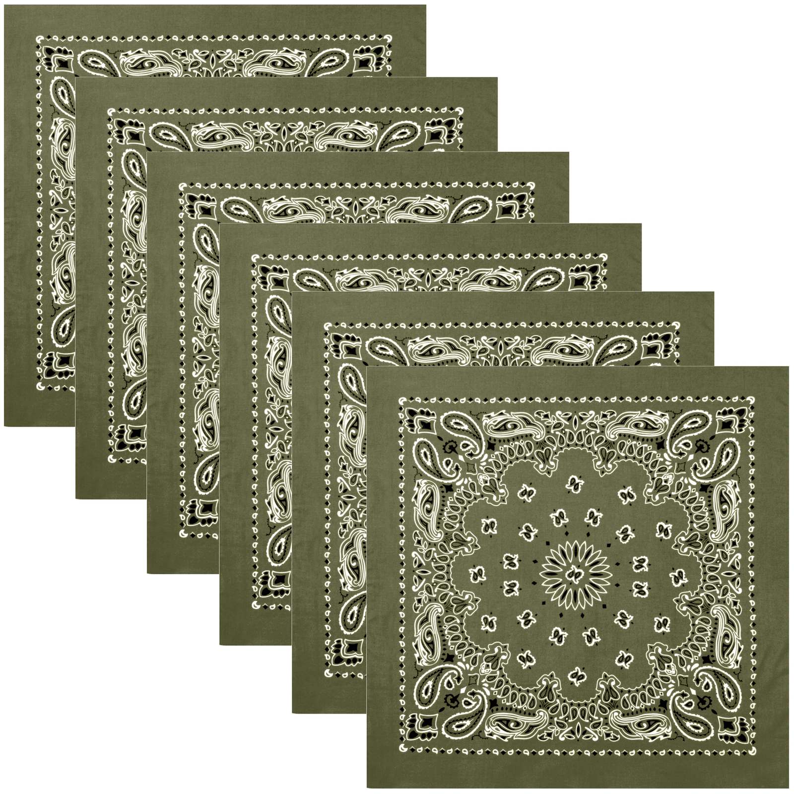Olive Drab Trainmen Paisley Bandana 6-Pack Extra Large Head & Face Wrap 27″x27″