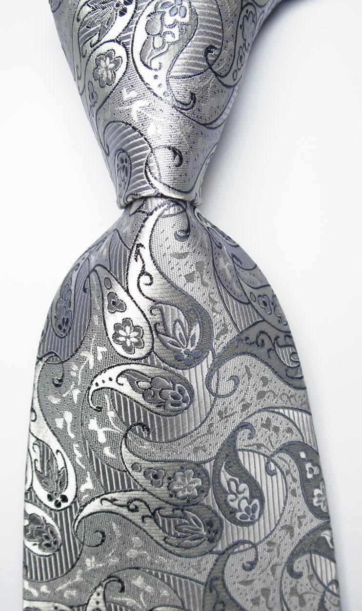New Classic Paisley Silver Gray JACQUARD WOVEN 100% Silk Men’s Tie Necktie