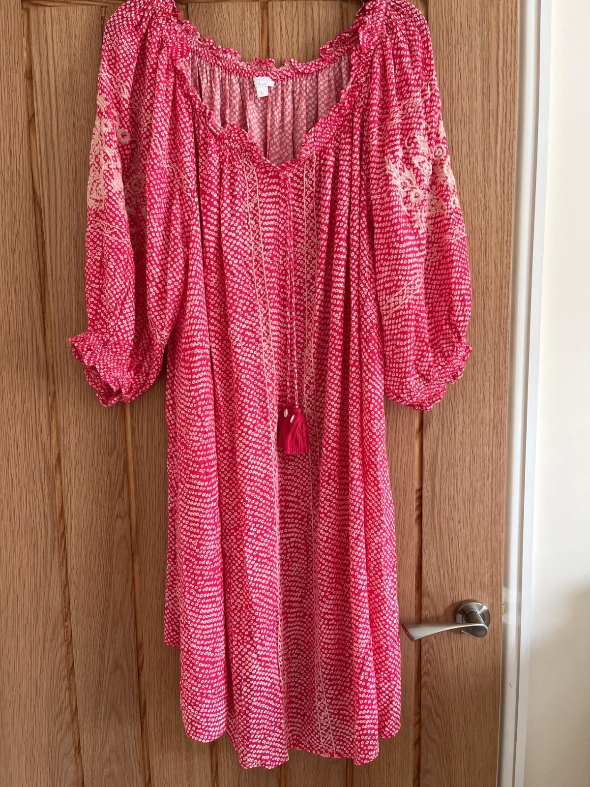 Monsoon Raspberry Red/Pink & White On-Off Shoulder Beach Dress, Size M, 16-18