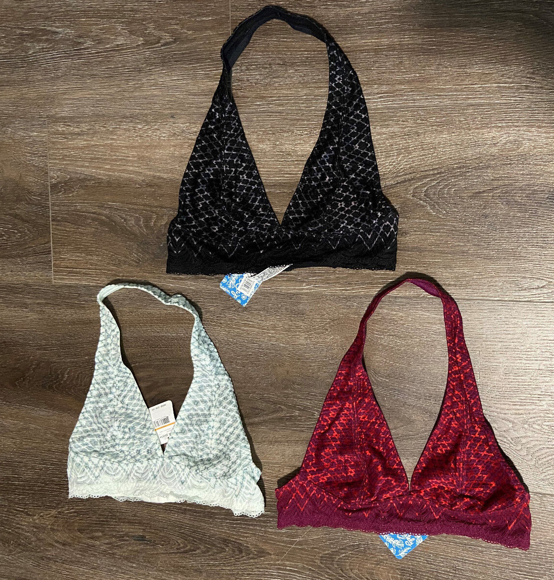 Womens Free People Bra Bralette Halter Combo Berry Red Black Storm Ivory sky S