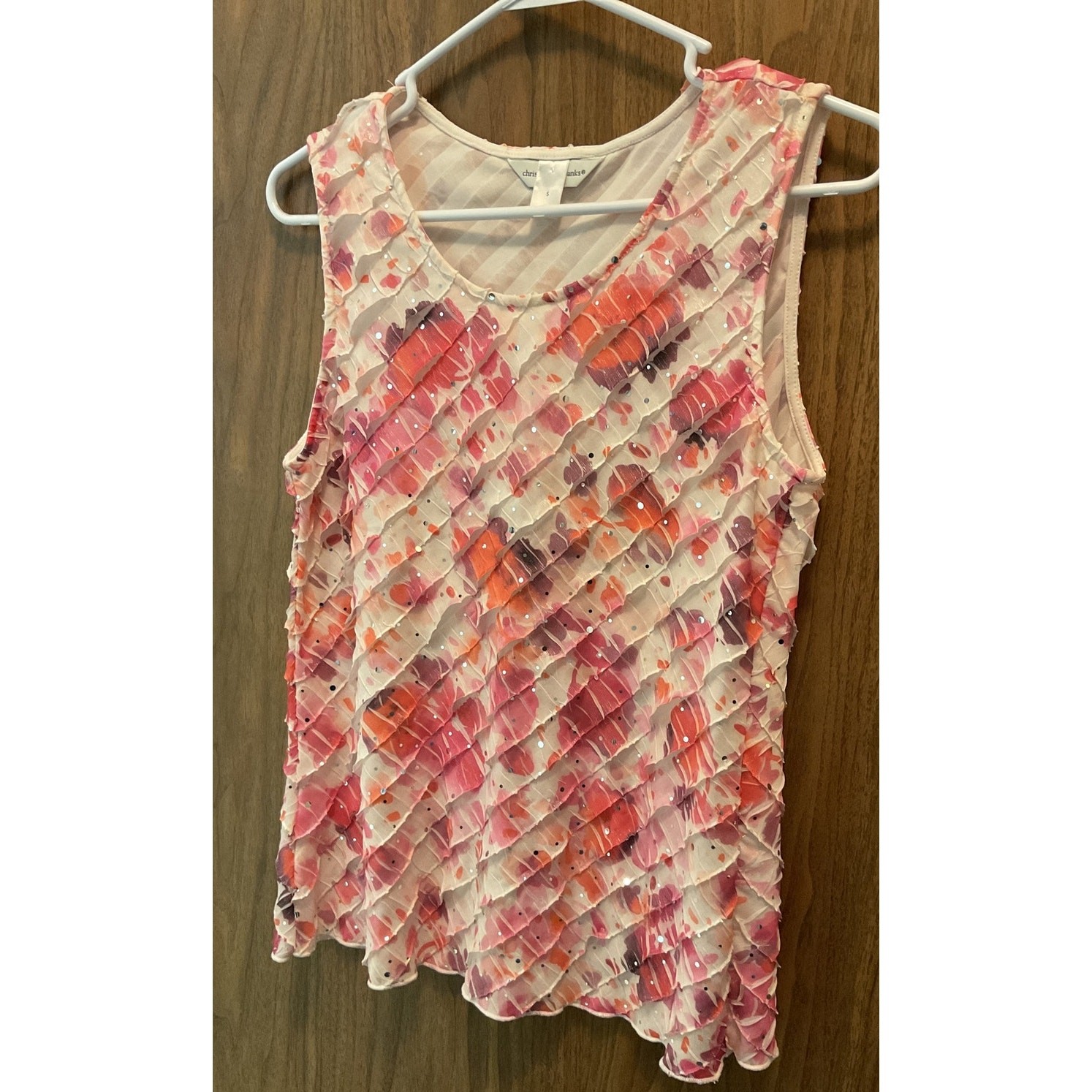 NEW Christopher & Banks Women Top Size S Orange Pink Sleeveless Sequins Ruffle